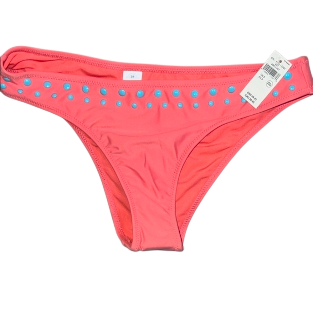 NWT Aerie Swim Bikini Bottom Coral with Blue Dots Small